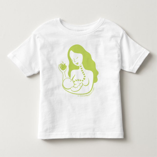 Camiseta Infantil Mãe e bebê quealimentam no verde (Frente)
