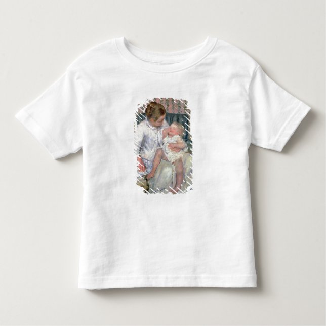 Camiseta Infantil Mãe prestes a Lavar seu Filho Sonolento, 1880 (óle (Frente)