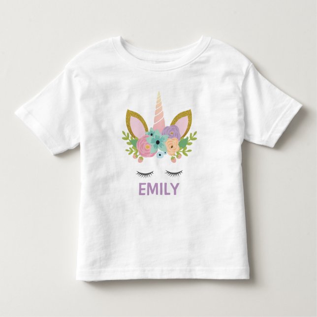 Camiseta Infantil Magical Unicorn Personalizado nome brilha (Frente)