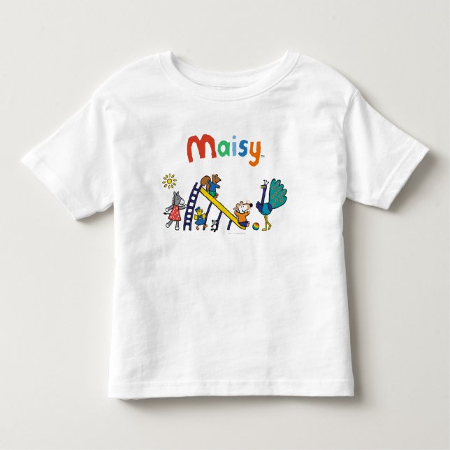 Camiseta Infantil Maisy no campo de jogos com amigos (Frente)