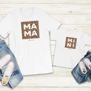 Camiseta Infantil Mama de Impressão Leopardo e Mini Equipamento Corr