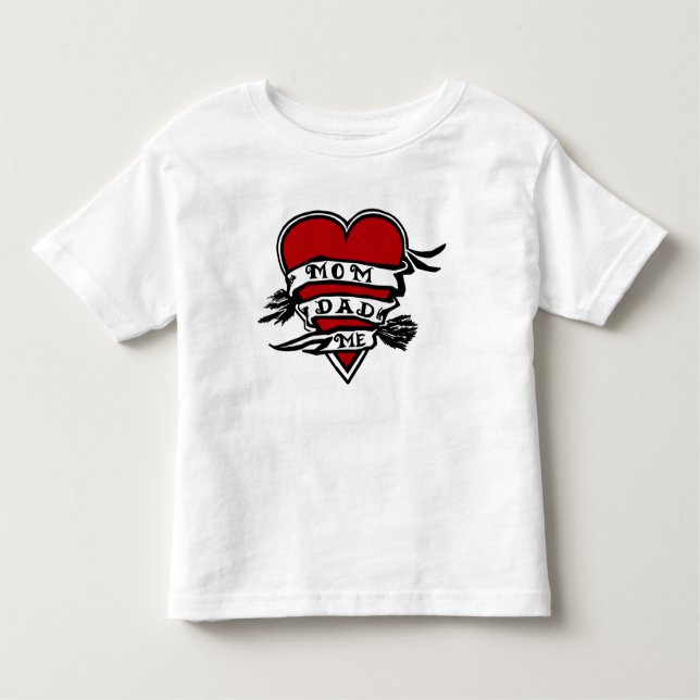 Camiseta Infantil Mamã, pai, e mim, coração (Frente)
