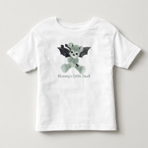 Camiseta Infantil Mamãe Bonita Pequeno Diabo Urso Verde Teddy