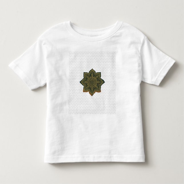Camiseta Infantil Mandala Flower Art. Verde Dourado Decor Zen (Frente)