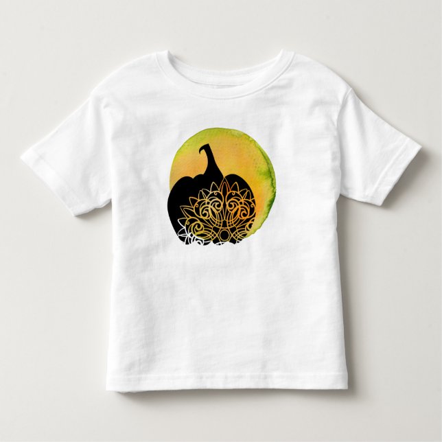 Camiseta Infantil Mandala gravou abóbora com a lua de outono (Frente)