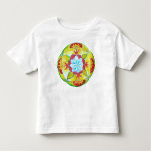 Camiseta Infantil Mandala, pintado com a mão redonda amarela Mandala