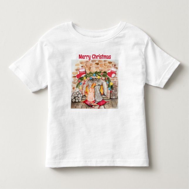 Camiseta Infantil Manta de Natal com cão e gato (Frente)