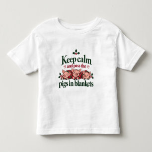 Camiseta Infantil Mantenha a Calma e Passe os Porcos em Cobertores d