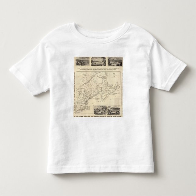 Camiseta Infantil Mapa Boston e estrada de ferro de Maine (Frente)