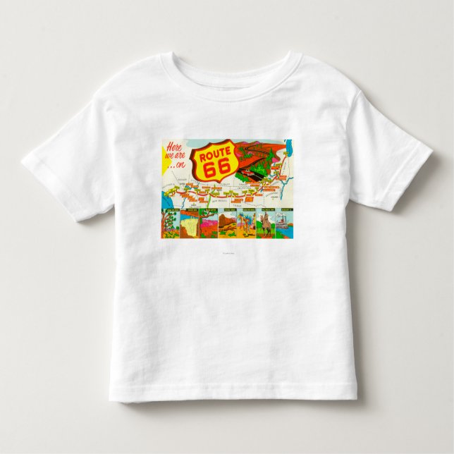 Camiseta Infantil Mapa da rota 66 de Los Angeles a Chicago (Frente)