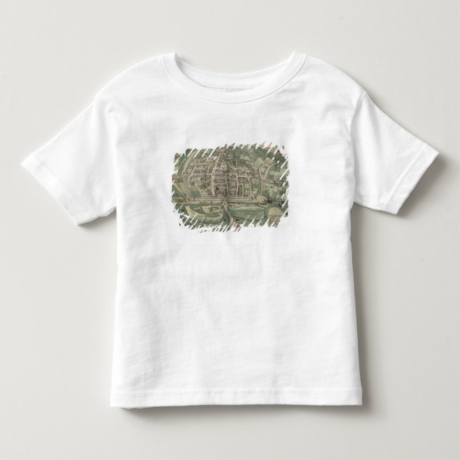Camiseta Infantil Mapa de Exeter, de "Civitates Orbis Terrarum" (Frente)