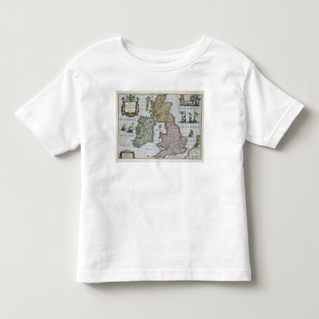 Camiseta Infantil Mapa de Grâ Bretanha, 1631 (Frente)