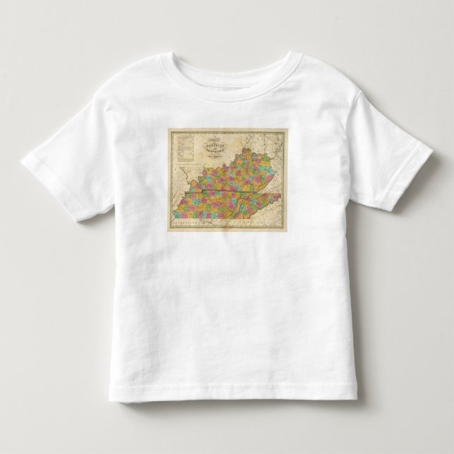 Camiseta Infantil Mapa de Kentucky e de Tennessee (Frente)