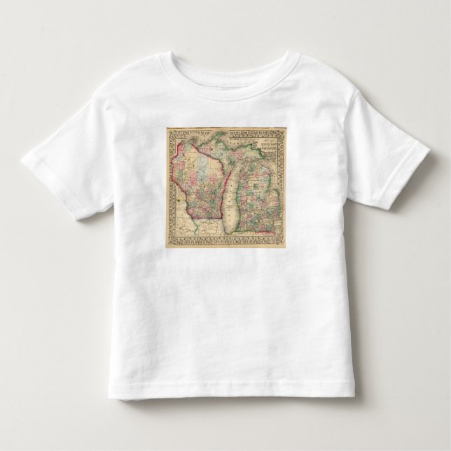 Camiseta Infantil Mapa de Michigan, Wisconsin por Mitchell (Frente)
