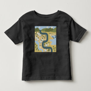 Camiseta Infantil mapa de viagem de férias do cenário de cartoon na