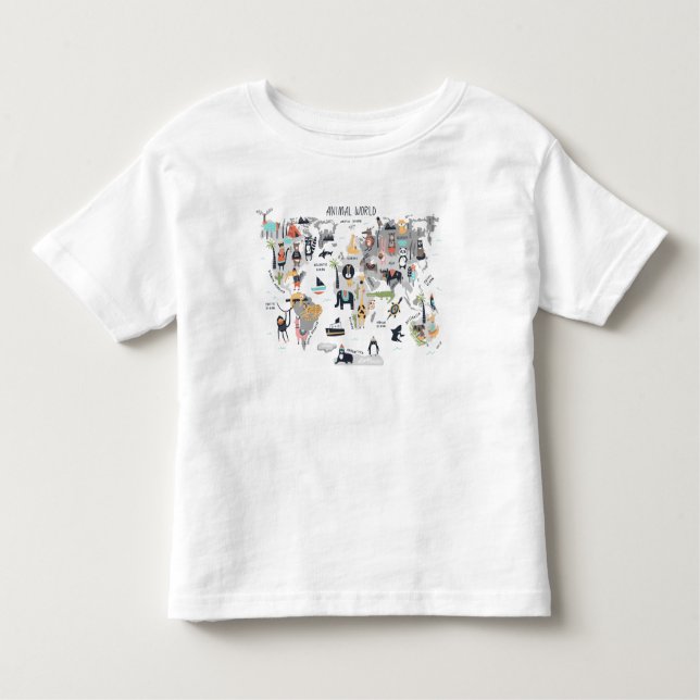 Camiseta Infantil Mapa do Mundo Animal (Frente)