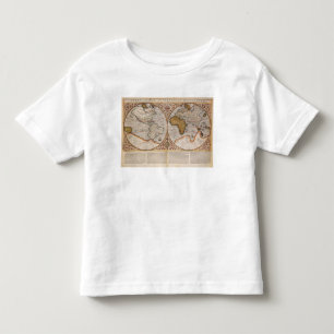 Camiseta Infantil Mapa do mundo dobro do hemisfério, 1587