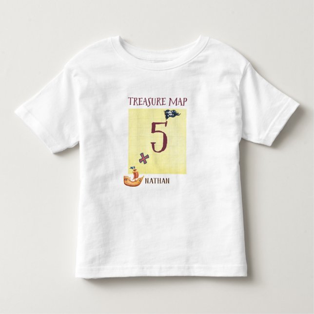 Camiseta Infantil Mapa do Tesouro Pirata Idade 5 com Nome (Frente)