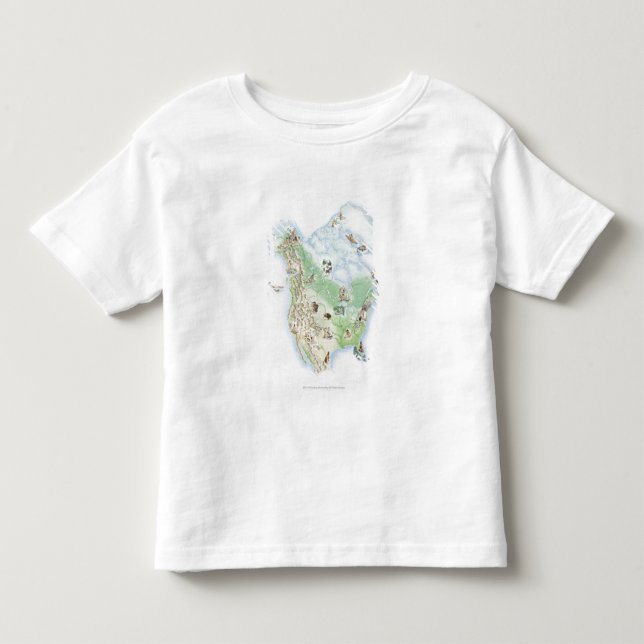 Camiseta Infantil Mapa ilustrado de America do Norte (Frente)
