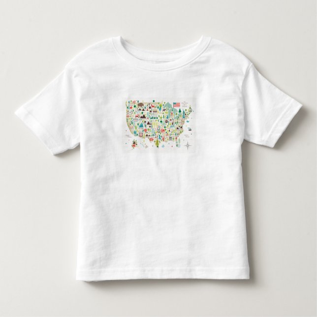 Camiseta Infantil Mapa ilustrado dos EUA (Frente)