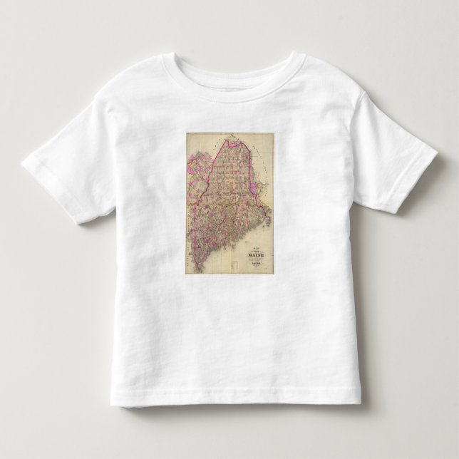 Camiseta Infantil Mapa litografado de Maine (Frente)