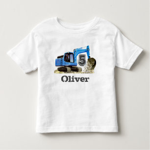 Camiseta Infantil Máquina escavadora azul do escavador do 5o