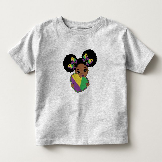 Camiseta Infantil Mardi Gras Baby Girl Segurando Coração (Frente)