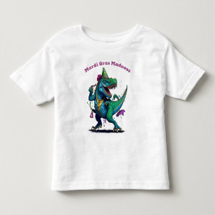 Camiseta Infantil Mardi Gras Madness T Rex Dinossaur Bead Mardi Graw