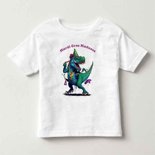 Camiseta Infantil Mardi Gras Madness T Rex Dinossaur Bead Mardi Graw (Frente)