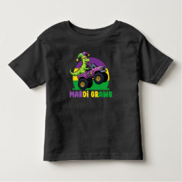 Camiseta Infantil Mardi Grawr Monster Truck Dinossaur Mardi Gras