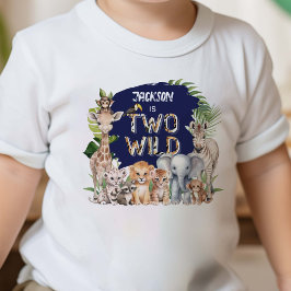 Camiseta Infantil Marinho Azul Safari Dois segundo aniversário Selva