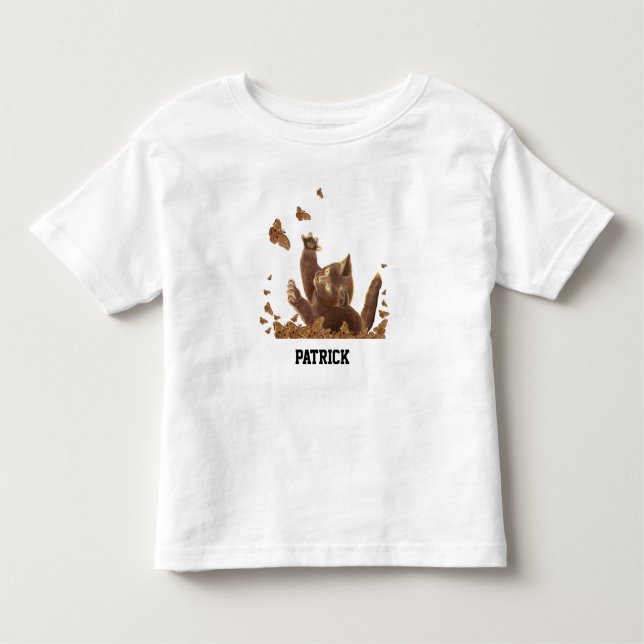 Camiseta Infantil Marrom Cat e Borboletas Noturnas Personalizadas (Frente)