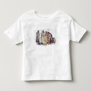 Camiseta Infantil Mary, Joseph, e pastores que cercam o bebê Jesus