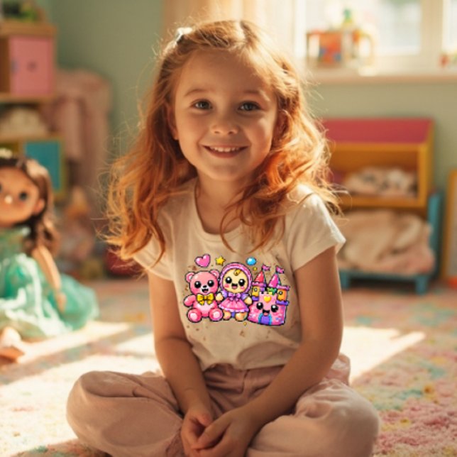 Camiseta Infantil Mashup de Brinquedos Kawaii Y2K – Corte do Castelo (Criador carregado)