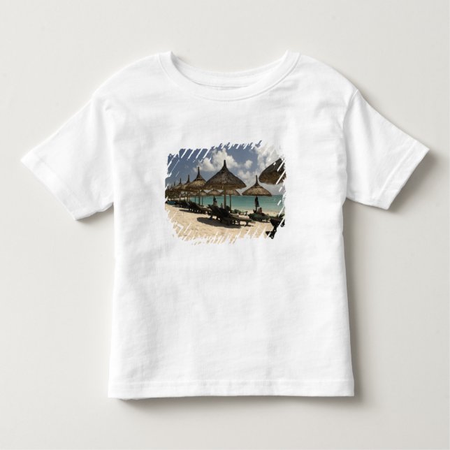 Camiseta Infantil Maurícia, Poste de Flacq. Cena na praia (Frente)