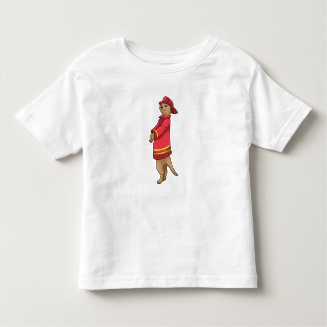 Camiseta Infantil Meerkat como bombeiro com capacete (Frente)