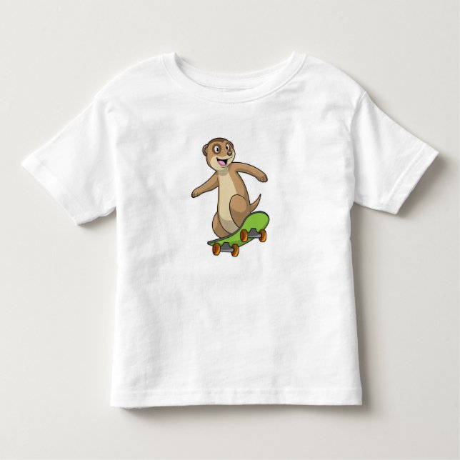 Camiseta Infantil Meerkat como skater com skate (Frente)