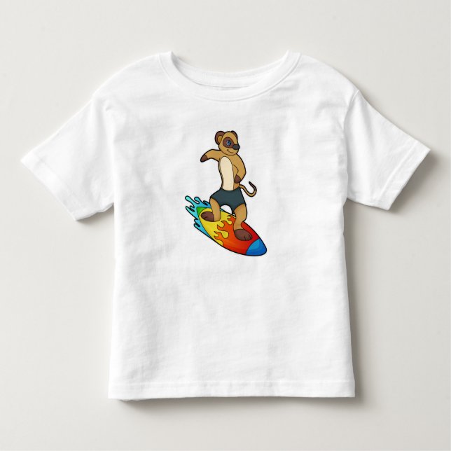 Camiseta Infantil Meerkat como Surfer com Surfboard (Frente)