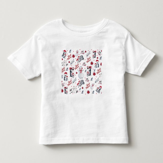 Camiseta Infantil Melhor Padrão de Natal da Mãe Pinguim (Frente)