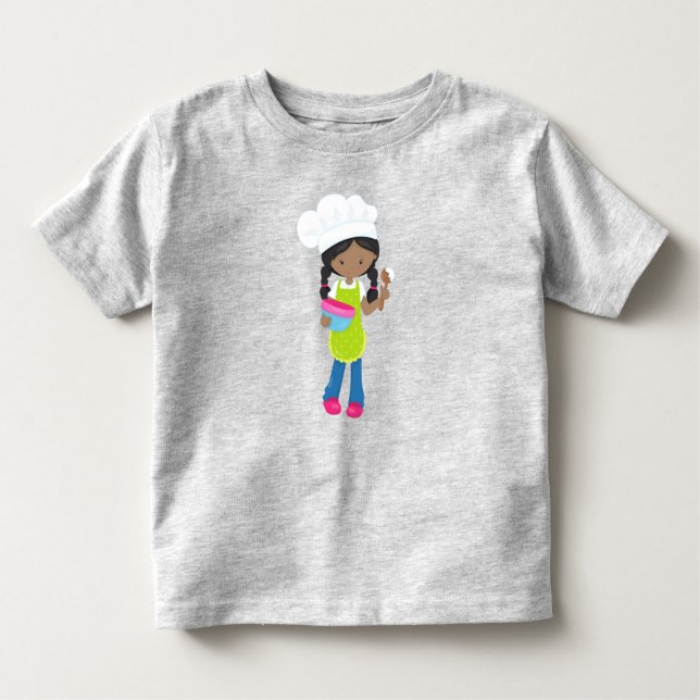 Camiseta Infantil Menina Afro-Americana, Assando, Padeira, Padaria (Frente)