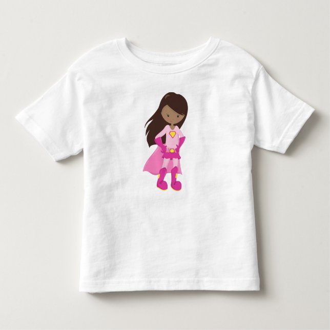 Camiseta Infantil Menina Afro-Americana, Cape Vermelho, Menina Super (Frente)