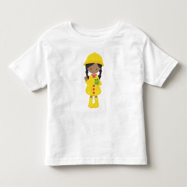 Camiseta Infantil Menina Afro-Americana, Casaco de Chuva, Chuva, Bot (Frente)