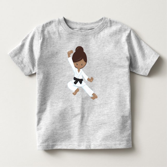 Camiseta Infantil Menina Afro-Americana, Cinturão Preto, Garota de C (Frente)