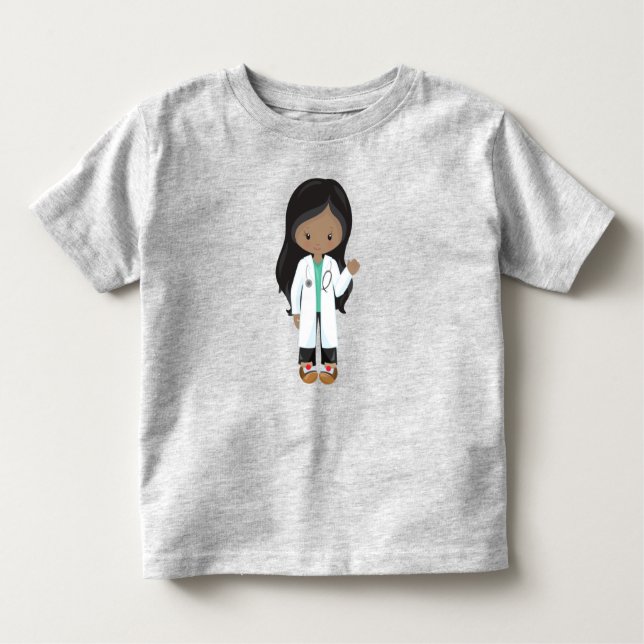 Camiseta Infantil Menina Afro-Americana, Médica, Enfermeira, Estetos (Frente)