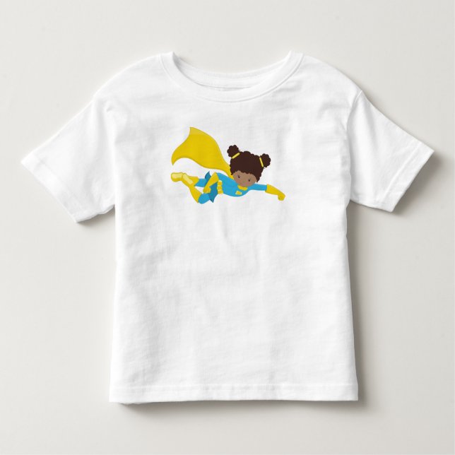 Camiseta Infantil Menina Afro-Americana, Menina Super-Herói, Cape Am (Frente)