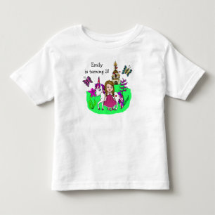 Camiseta Infantil Menina Aniversariante Princesa e Unicórnio Idade e