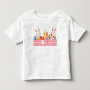 Camiseta Infantil Menina bonita Menina da Páscoa Pintinho cor-de-ros