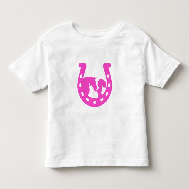 Camiseta Infantil Menina com Cavalo e Chapéu Western Rosa Vibrante F (Frente)