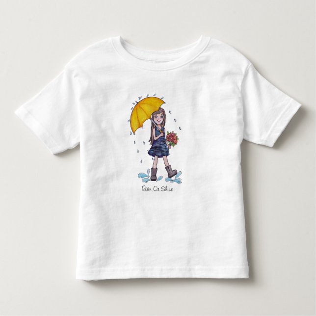 Camiseta Infantil Menina Com Guarda-Chuva Amarelo Em Aquarela (Frente)