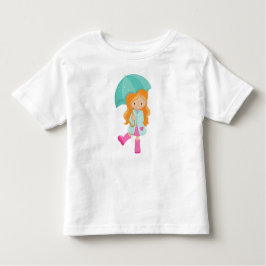 Camiseta Infantil Menina com Guarda-chuva, Menina em Impermeável, Ca